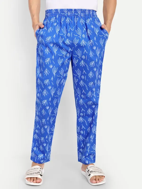 Blue_Leaf_Print_Pure_Cotton_Modern_Relaxed_Pajama_For_Men