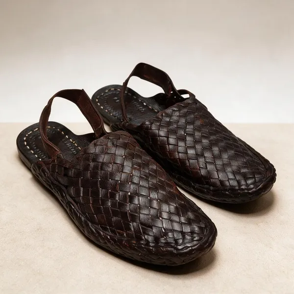 Brown_Woven_Leather_Banerjee_Sandals_For_Men