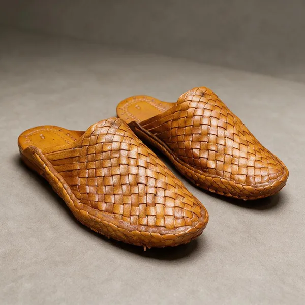Tan_Woven_Leather_Banerjee_Slip_On_Mules_For_Men