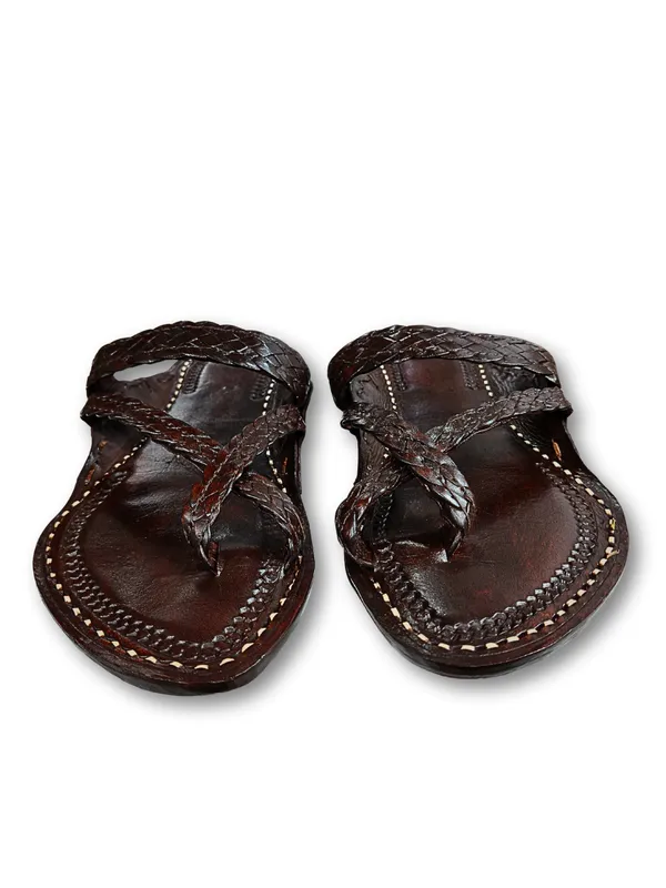 Brown_Chapti_Criss_Cross_Leather_Braided_Sandals_For_Men