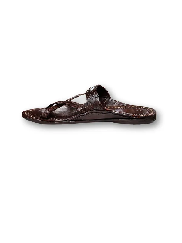 Brown_Chapti_Criss_Cross_Leather_Braided_Sandals_For_Men