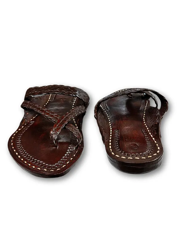 Brown_Chapti_Criss_Cross_Leather_Braided_Sandals_For_Men