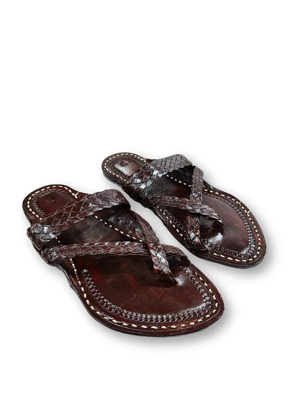 Brown_Chapti_Criss_Cross_Leather_Braided_Sandals_For_Men
