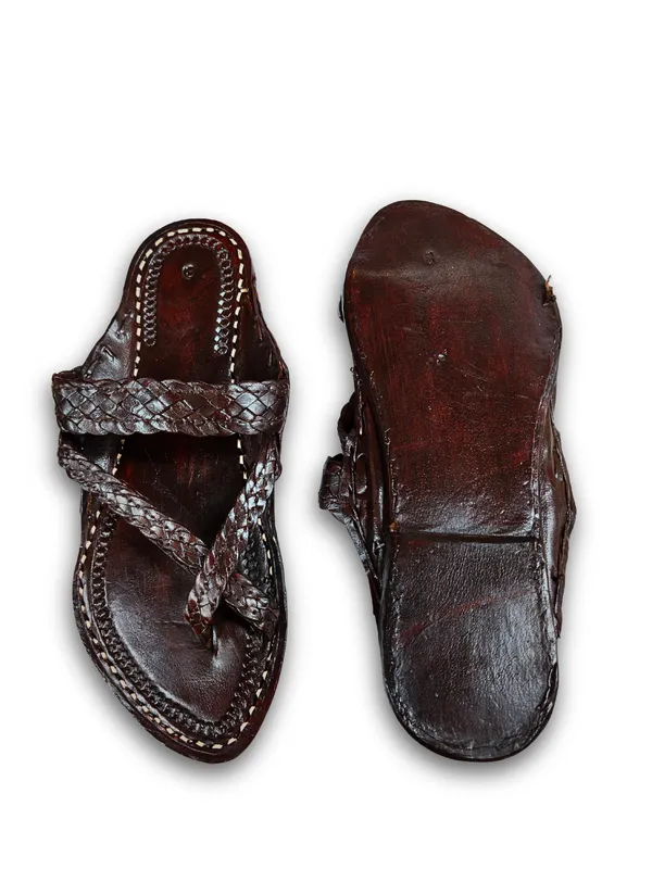 Brown_Chapti_Criss_Cross_Leather_Braided_Sandals_For_Men