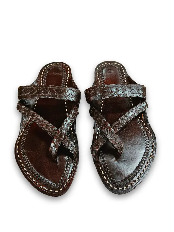 Brown_Chapti_Criss_Cross_Leather_Braided_Sandals_For_Men