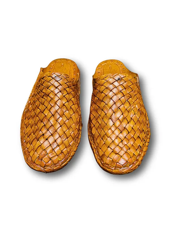 Tan_Woven_Leather_Banerjee_Slip_On_Mules_For_Men