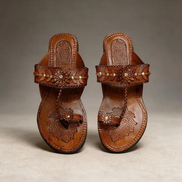 Tan_3D_Embossed_Flat_Sandals_For_Women