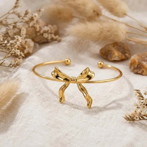 Gold_Stainless_Steel_Organic_Wave_Open_Cuff_Bracelet_For_Women