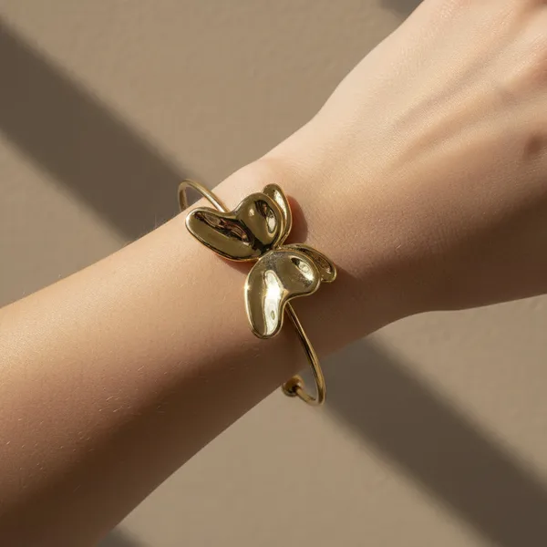 Gold_Stainless_Steel_Bloom_Flutter_Open_Cuff_Bracelet_For_Women