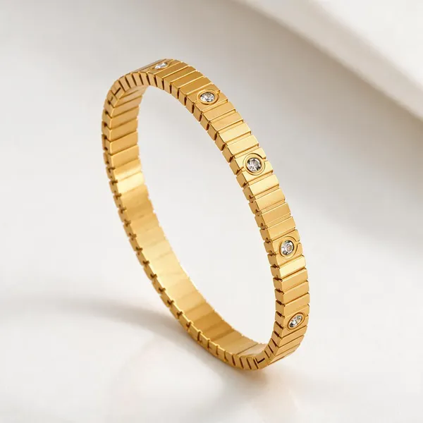Gold_Stainless_Steel_Cz_Station_Side_Lock_Cuff_Bracelet_For_Women