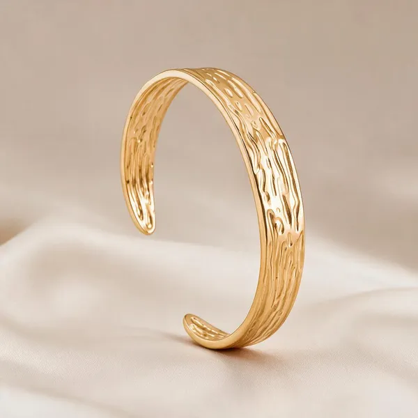 Gold_Stainless_Steel_Cascade_Texture_Open_Cuff_Bracelet_For_Women