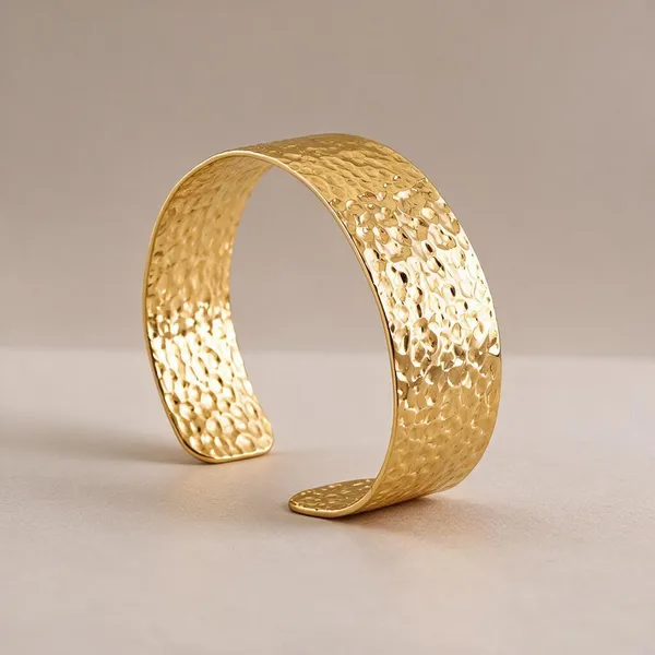 Gold_Stainless_Steel_Classic_Hammered_Open_Cuff_Bracelet_For_Women