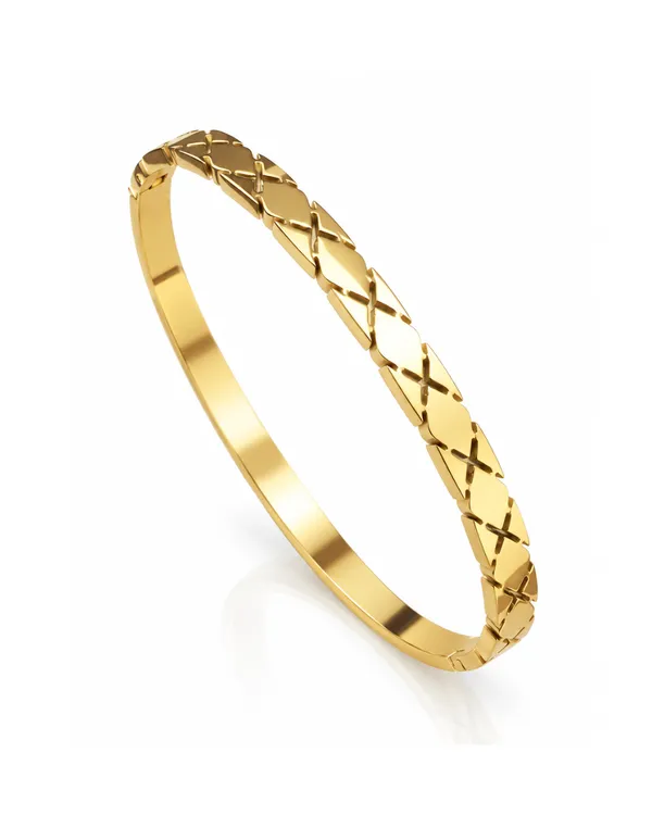 Gold_Stainless_Steel_Cross-Engraved_Quilted_Cuff_Bracelet_For_Women