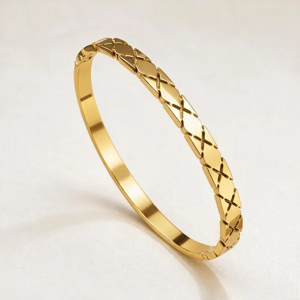 Gold_Stainless_Steel_Cross-Engraved_Quilted_Cuff_Bracelet_For_Women