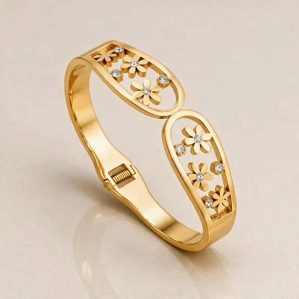 Gold_Stainless_Steel_Daisy_Cz_Garden_Open_Cuff_Bracelet_For_Women