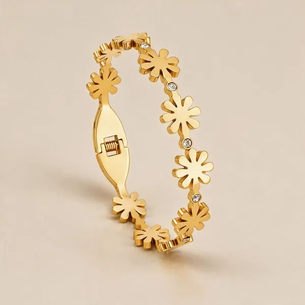 Gold_Stainless_Steel_Daisy_Cz_Row_Open_Cuff_Bracelet_For_Women