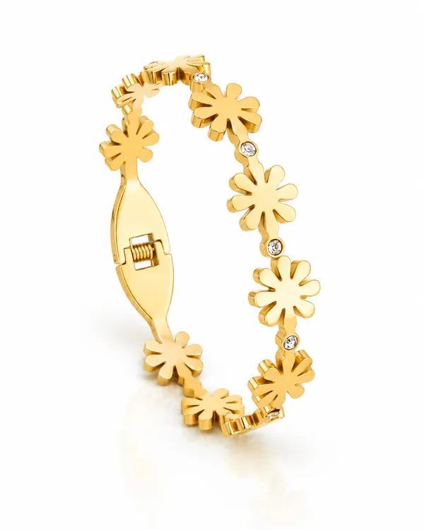 Gold_Stainless_Steel_Daisy_Cz_Row_Open_Cuff_Bracelet_For_Women