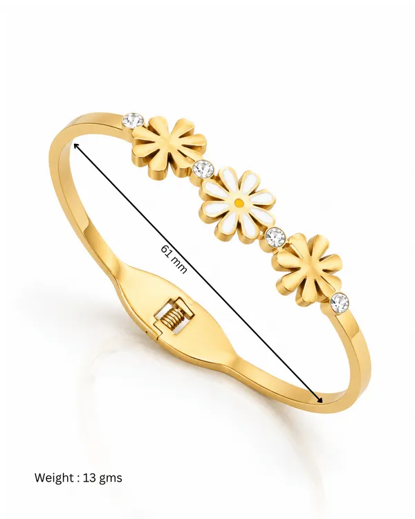 Gold_Stainless_Steel_Daisy_Cz_Trio_Open_Cuff_Bracelet_For_Women
