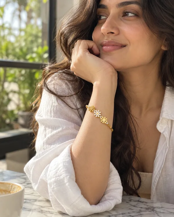 Gold_Stainless_Steel_Daisy_Cz_Trio_Open_Cuff_Bracelet_For_Women