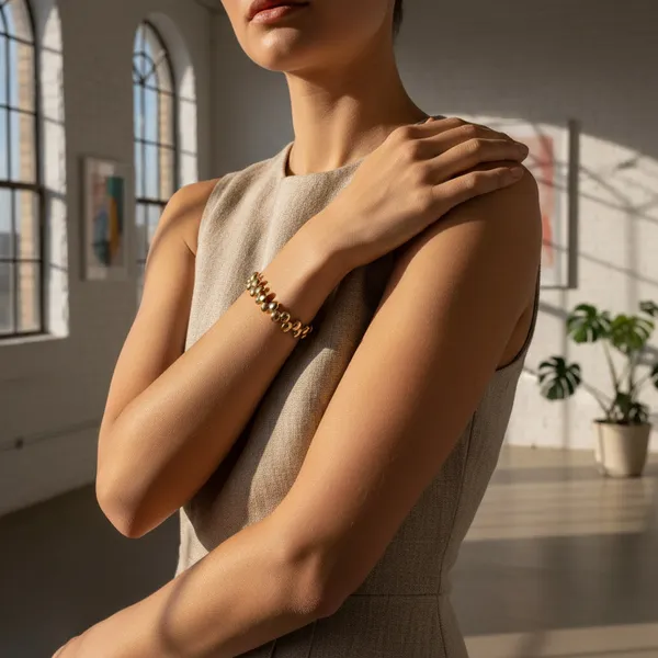 Gold_Stainless_Steel_Domed_Link_Cuff_Bracelet_For_Women