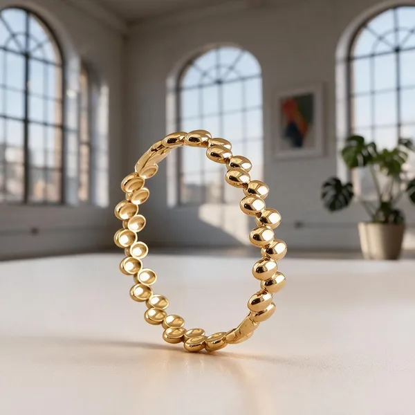 Gold_Stainless_Steel_Domed_Link_Cuff_Bracelet_For_Women