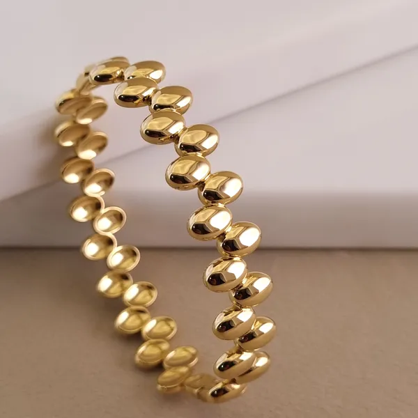 Gold_Stainless_Steel_Domed_Link_Cuff_Bracelet_For_Women