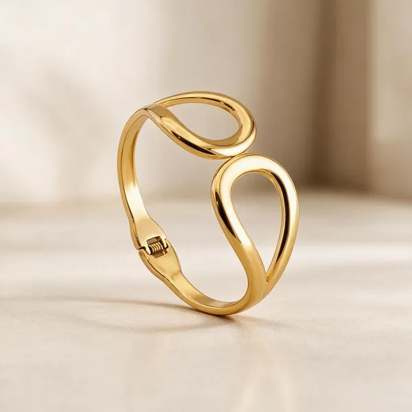 Gold_Stainless_Steel_Fluid_Loop_Statement_Cuff_Bracelet_For_Women