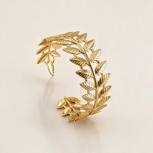 Gold_Stainless_Steel_Laurel_Cuff_Bracelet_For_Women