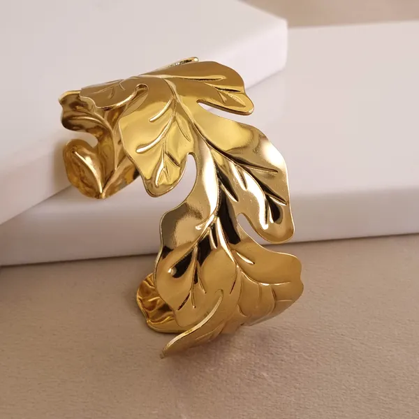 Gold_Stainless_Steel_Olive_Leaf_Cuff_Bracelet_For_Women