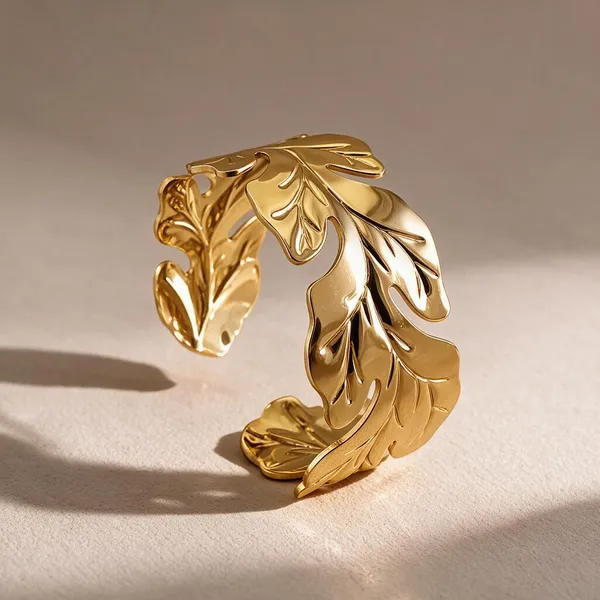 Gold_Stainless_Steel_Olive_Leaf_Cuff_Bracelet_For_Women