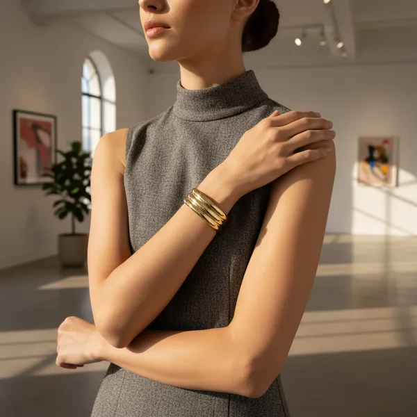 Gold_Stainless_Steel_Triple-Band_Cuff_Bracelet_For_Women