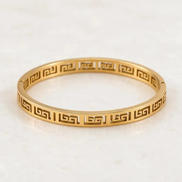 Gold_Stainless_Steel_Greek_Key_Side_Lock_Cuff_Bracelet_For_Women