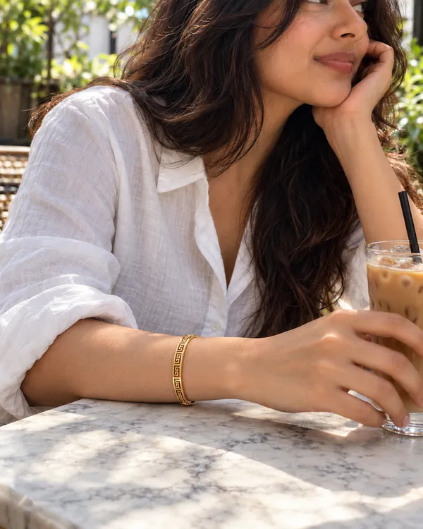 Gold_Stainless_Steel_Greek_Key_Side_Lock_Cuff_Bracelet_For_Women