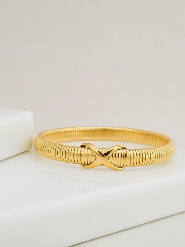 Gold_Stainless_Steel_Infinity_Knot_Spring_Cuff_Bracelet_For_Women