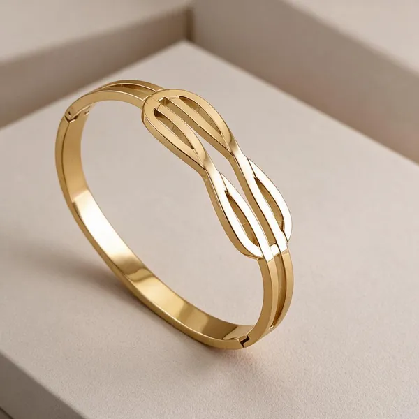 Gold_Stainless_Steel_Intertwined_Loop_Cuff_Bracelet_For_Women