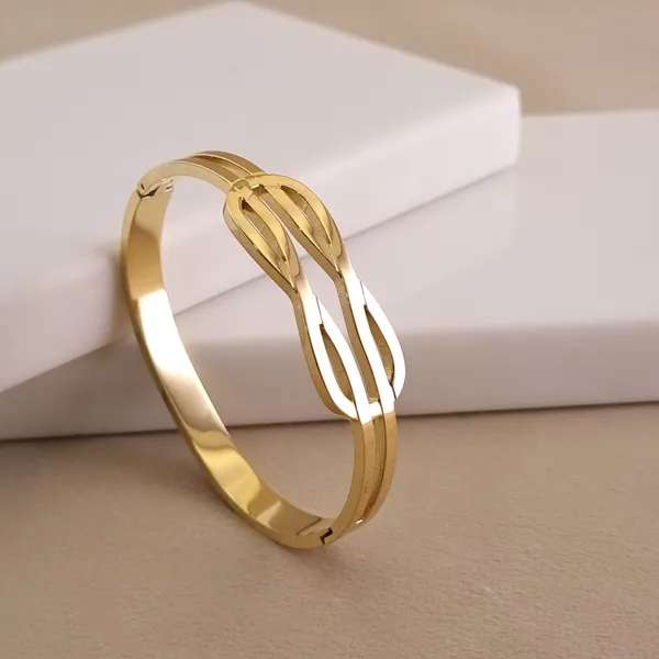 Gold_Stainless_Steel_Intertwined_Loop_Cuff_Bracelet_For_Women