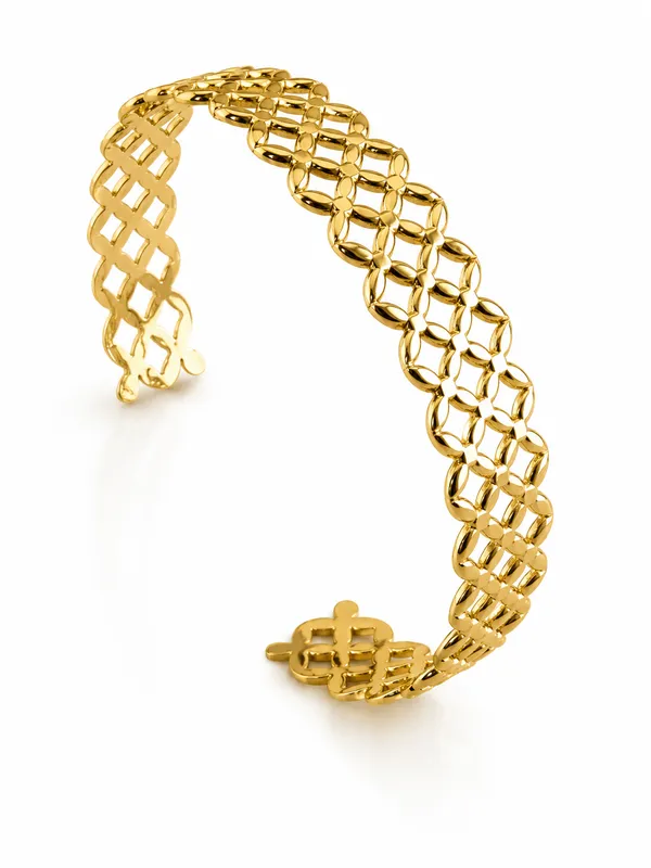 Gold_Stainless_Steel_Lattice_Textured_Cuff_Bracelet_For_Women