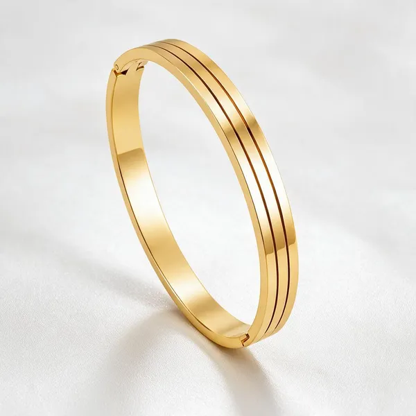 Gold_Stainless_Steel_Triple-Groove_Linear_Bangle_For_Women