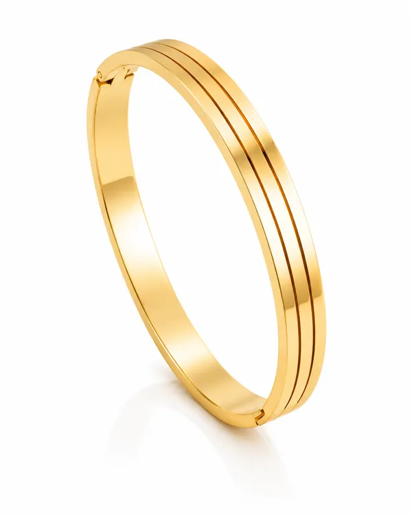 Gold_Stainless_Steel_Triple-Groove_Linear_Bangle_For_Women