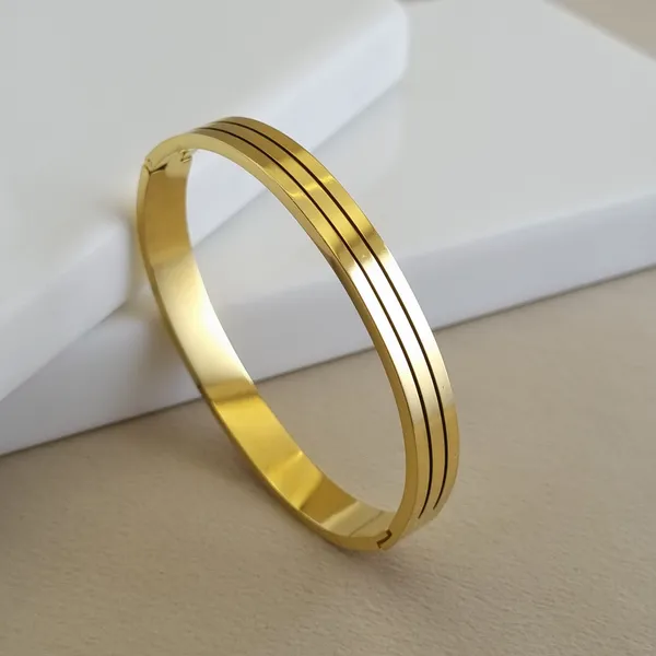 Gold_Stainless_Steel_Triple-Groove_Linear_Bangle_For_Women