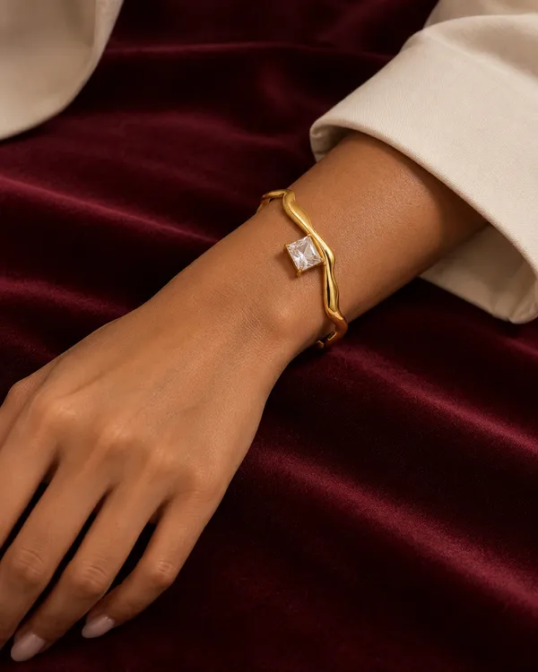 Gold_Stainless_Steel_Molten_Crystal_Square_Cuff_Bracelet_For_Women