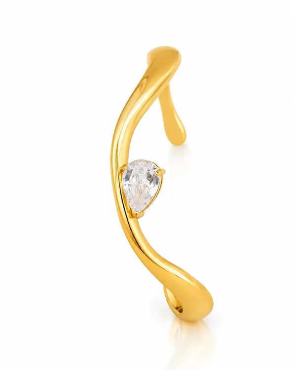 Gold_Stainless_Steel_Molten_Pear_Cz_Open_Cuff_Bracelet_For_Women