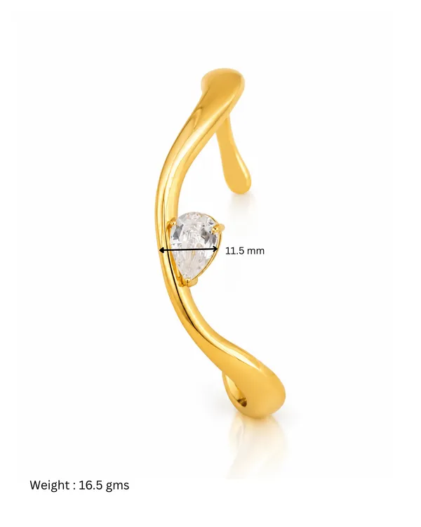 Gold_Stainless_Steel_Molten_Pear_Cz_Open_Cuff_Bracelet_For_Women