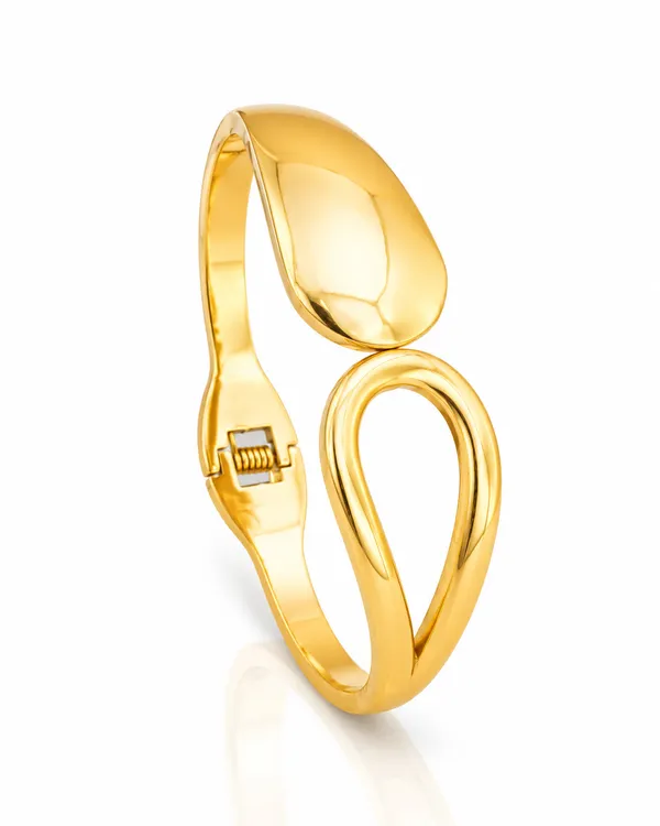 Gold_Stainless_Steel_Molten_Teardrop_Spring_Cuff_Bracelet_For_Women