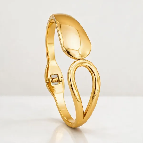 Gold_Stainless_Steel_Molten_Teardrop_Spring_Cuff_Bracelet_For_Women