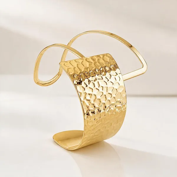 Gold_Stainless_Steel_Multi-Band_Hammered_Cuff_Bracelet_For_Women