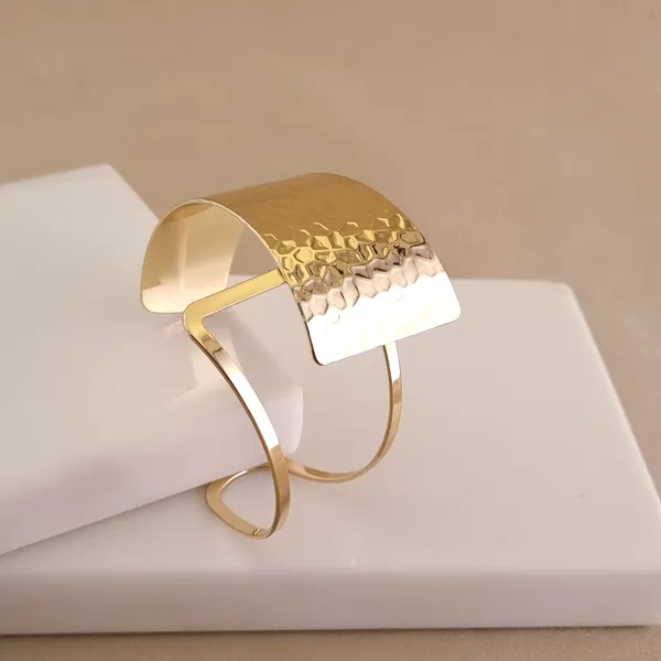 Gold_Stainless_Steel_Multi-Band_Hammered_Cuff_Bracelet_For_Women