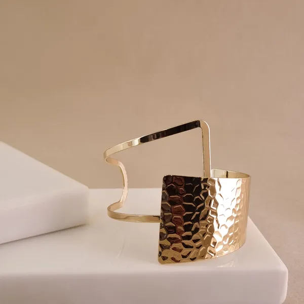 Gold_Stainless_Steel_Multi-Band_Hammered_Cuff_Bracelet_For_Women