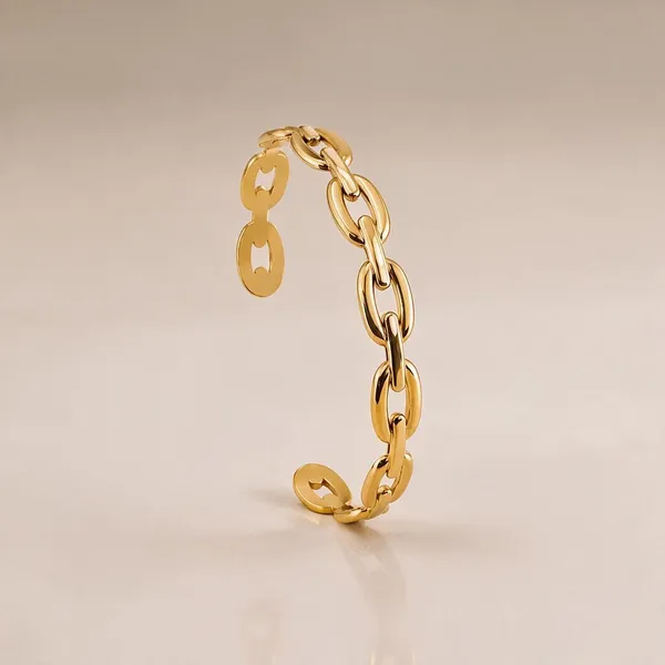 Gold_Stainless_Steel_Paperclip_Link_Statement_Cuff_Bracelet_For_Women