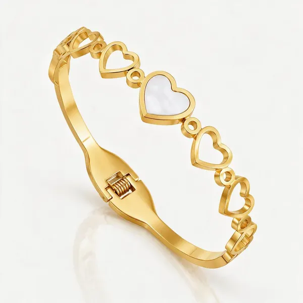Gold_Stainless_Steel_Pearl_Heart_Row_Spring_Cuff_Bracelet_For_Women